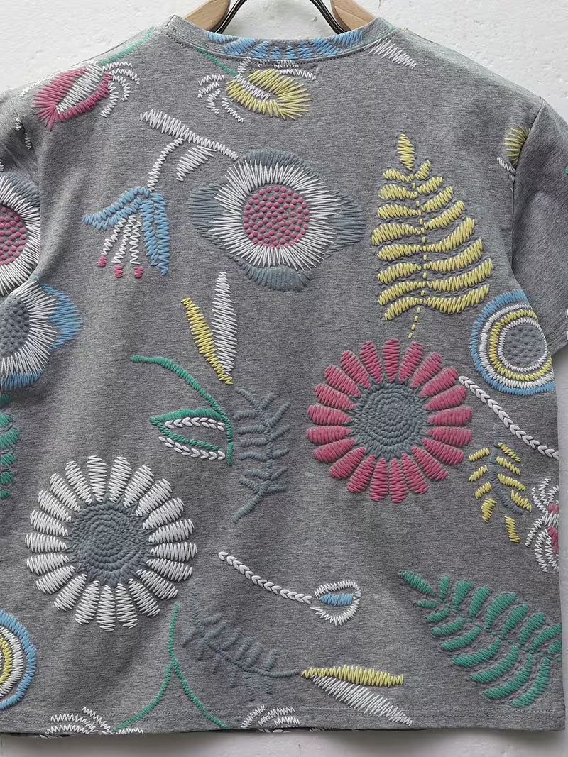 Gentle Style Gray Printed Short-Sleeve T-Shirt