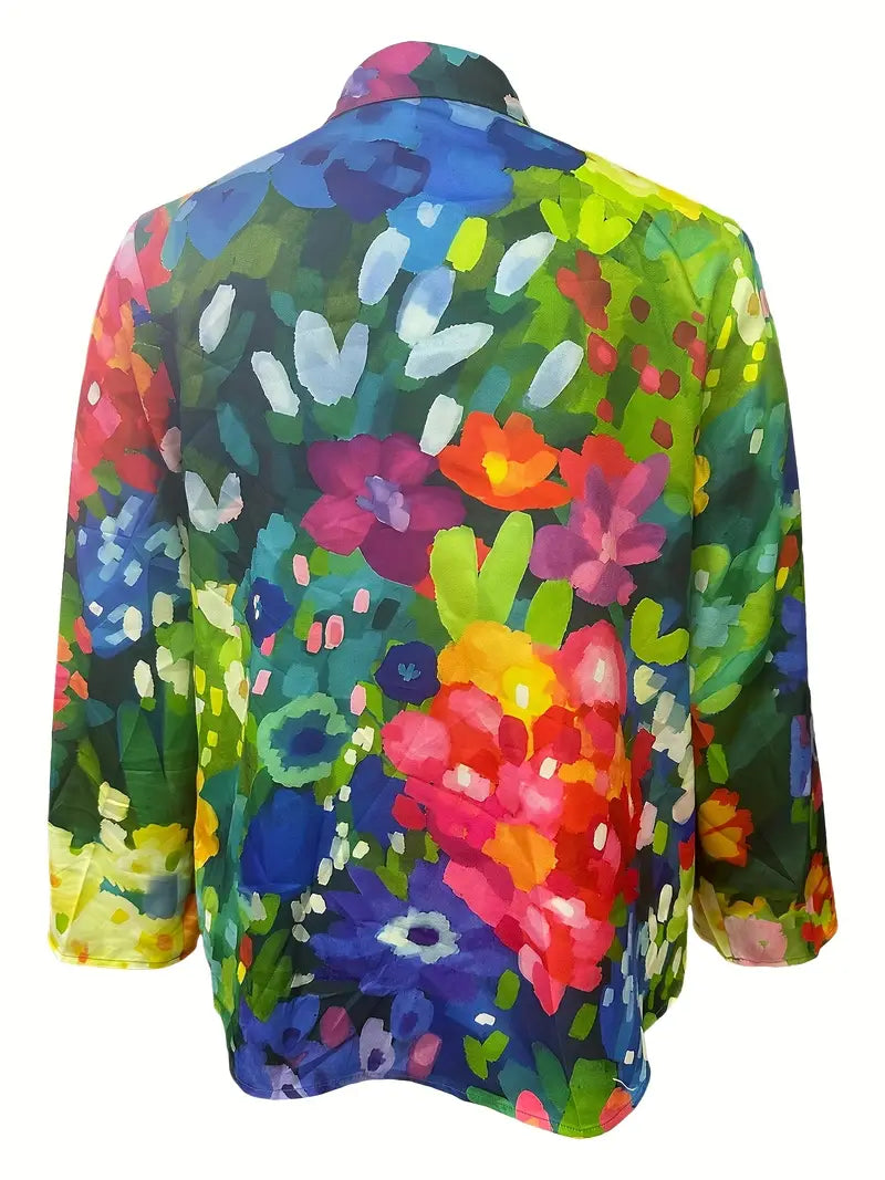 Vintage Mix Floral Art Print Casual Shirt with Pocket