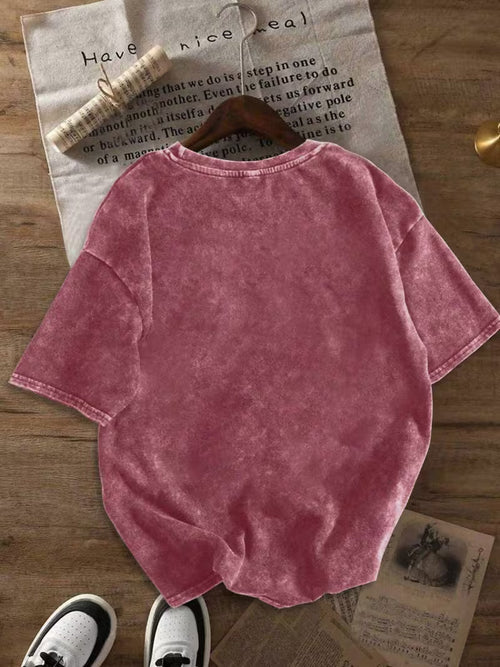 Distressed Washed T-Shirt Features a Red Rose Vintage Floral Print