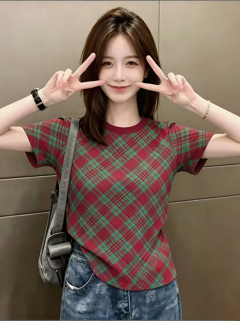 British Style Plaid T-Shirt for Women