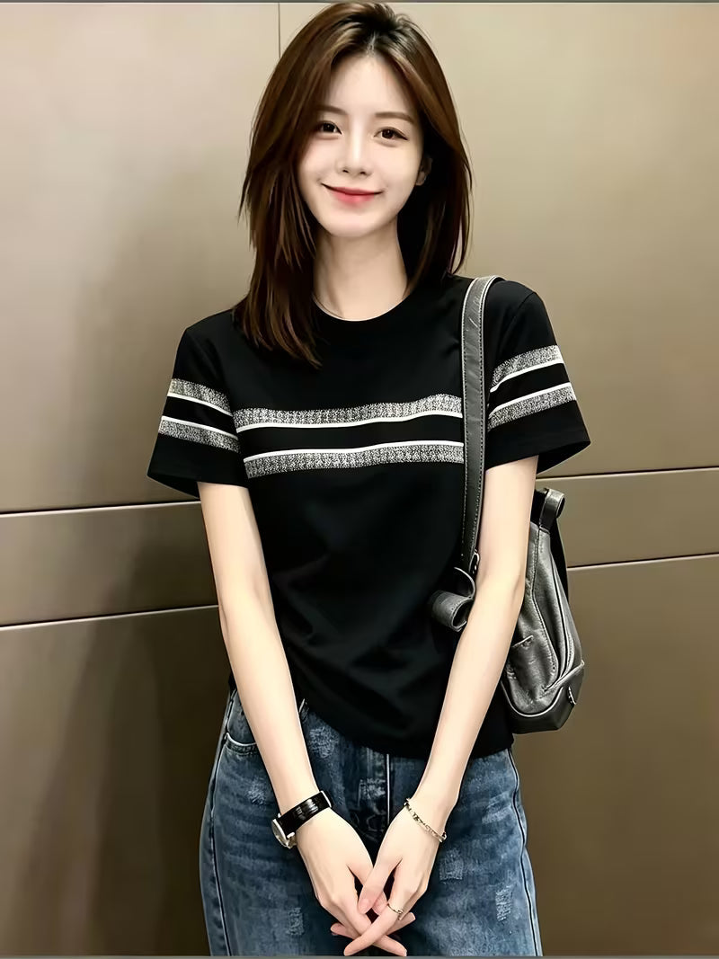 Versatile Streetwear Brand Regular Shoulder Short Sleeve T-Shirt for Women