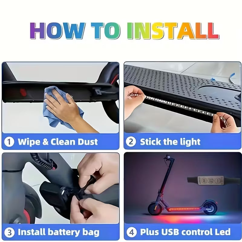Essential for Night Riding: Electric Scooter And Bicycle Colour Light Strips, Flexible Adhesive RGB Light Strips, Easy Installation, Motorcycle And Car Contour Accent Lights, Electric Scooter Additions, Room Decorative Lighting