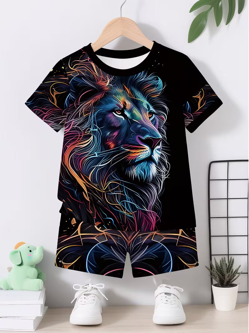 Stylish colorful tiger print design short-sleeved pullover