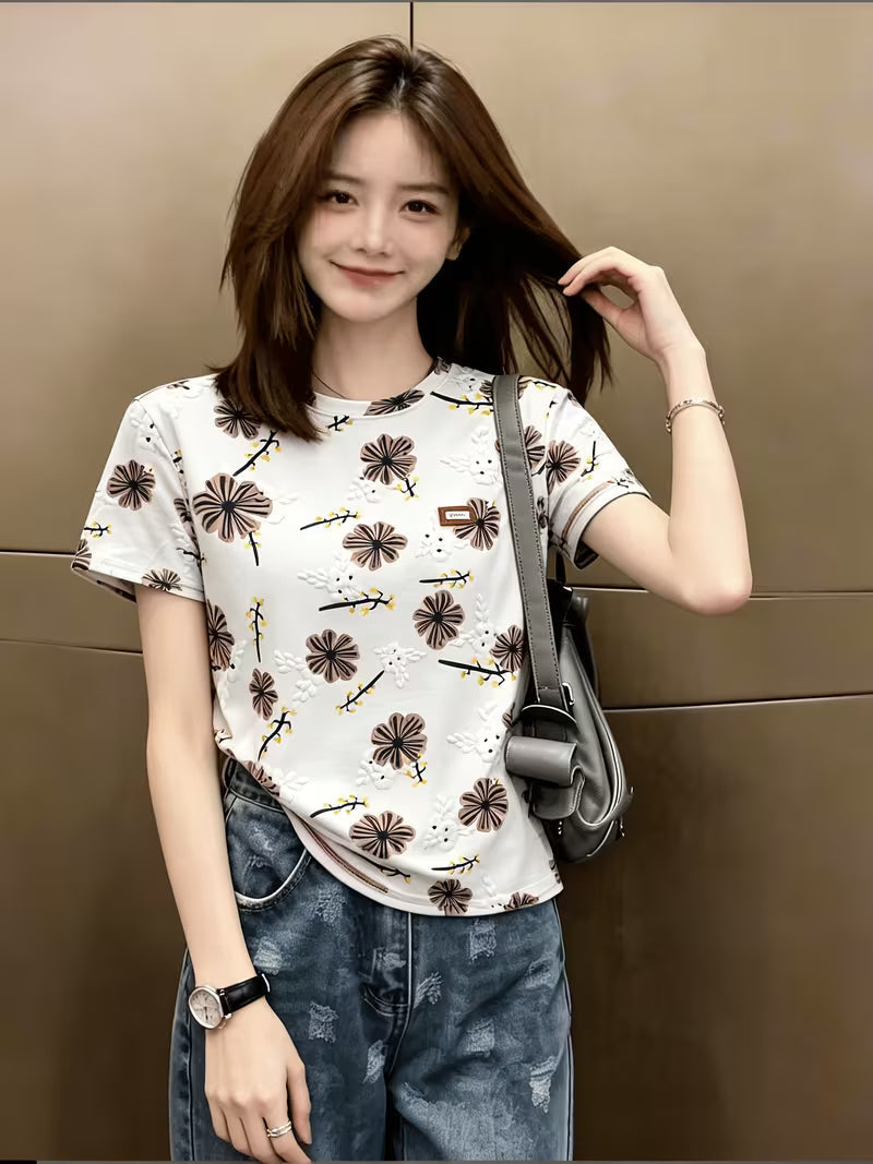 New Arrival Fashion Print Short Sleeve T-Shirt, Niche Design, Loose Fit