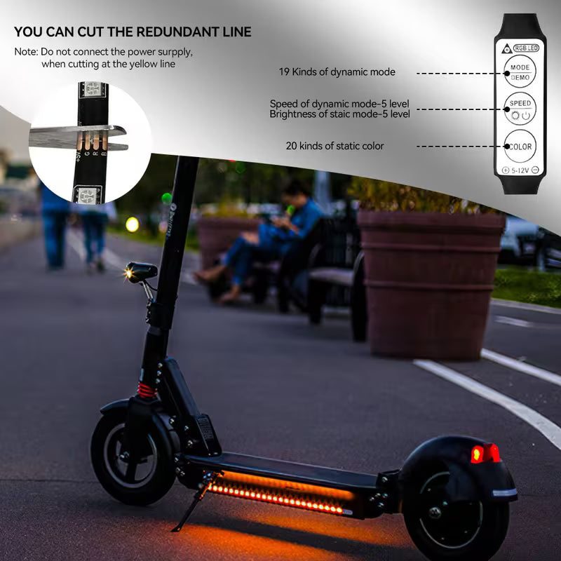 Essential for Night Riding: Electric Scooter And Bicycle Colour Light Strips, Flexible Adhesive RGB Light Strips, Easy Installation, Motorcycle And Car Contour Accent Lights, Electric Scooter Additions, Room Decorative Lighting
