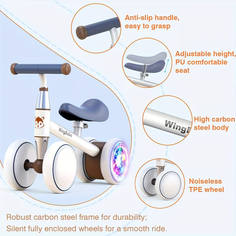 Baby Balance Bike for 1 Year Old Boys Girls 10-36 Month Toddler Balance Bike, Magnetism Lighting, 4 Wheels Toddler First Bike, First Birthday Gifts, for Children's Day,