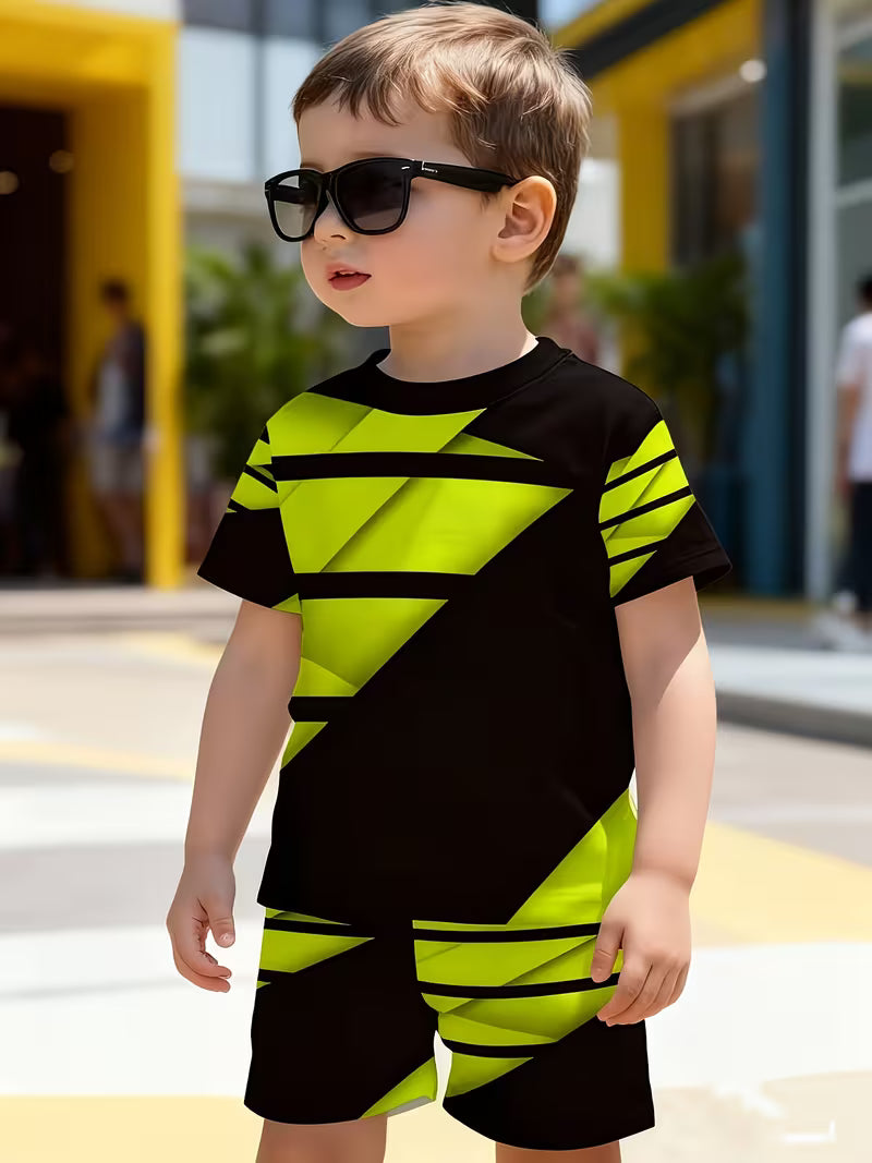 Featuring a Creative 3D Print Design with a Black Base And Fluorescent Yellow-Green Blocks