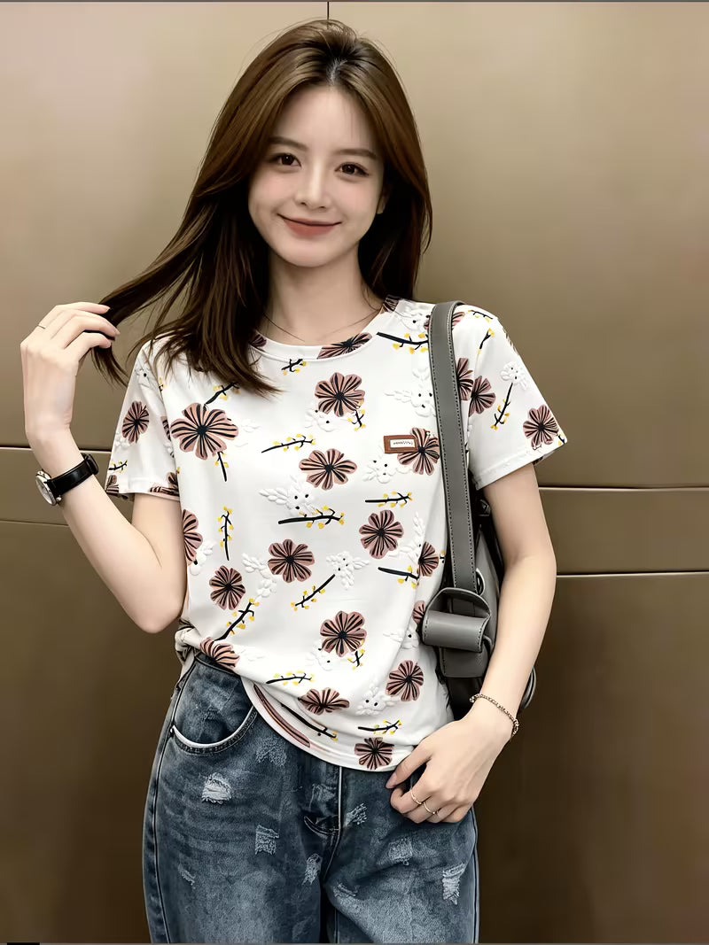New Arrival Fashion Print Short Sleeve T-Shirt, Niche Design, Loose Fit