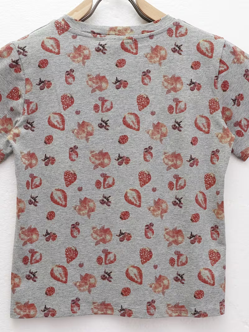 Niche Mori Style Strawberry Straight Shoulder Short-Sleeved T-Shirt