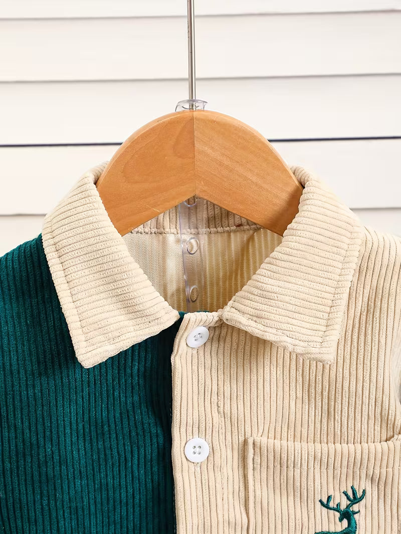 Fashion Patchwork Lapel Cardigan Button-Up Long Sleeve Top And Apricot Elastic Waist Long Pants