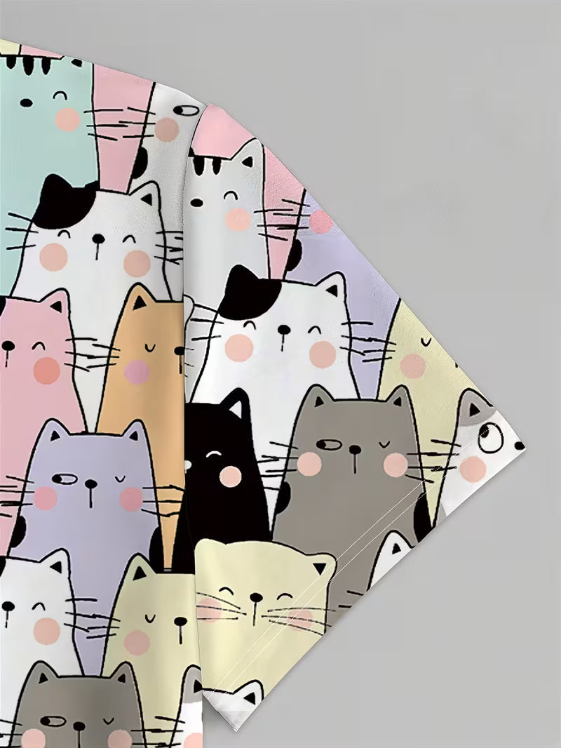 Cartoon Cat Print Sportswear, Celebrity Style, Suitable for Spring/summer