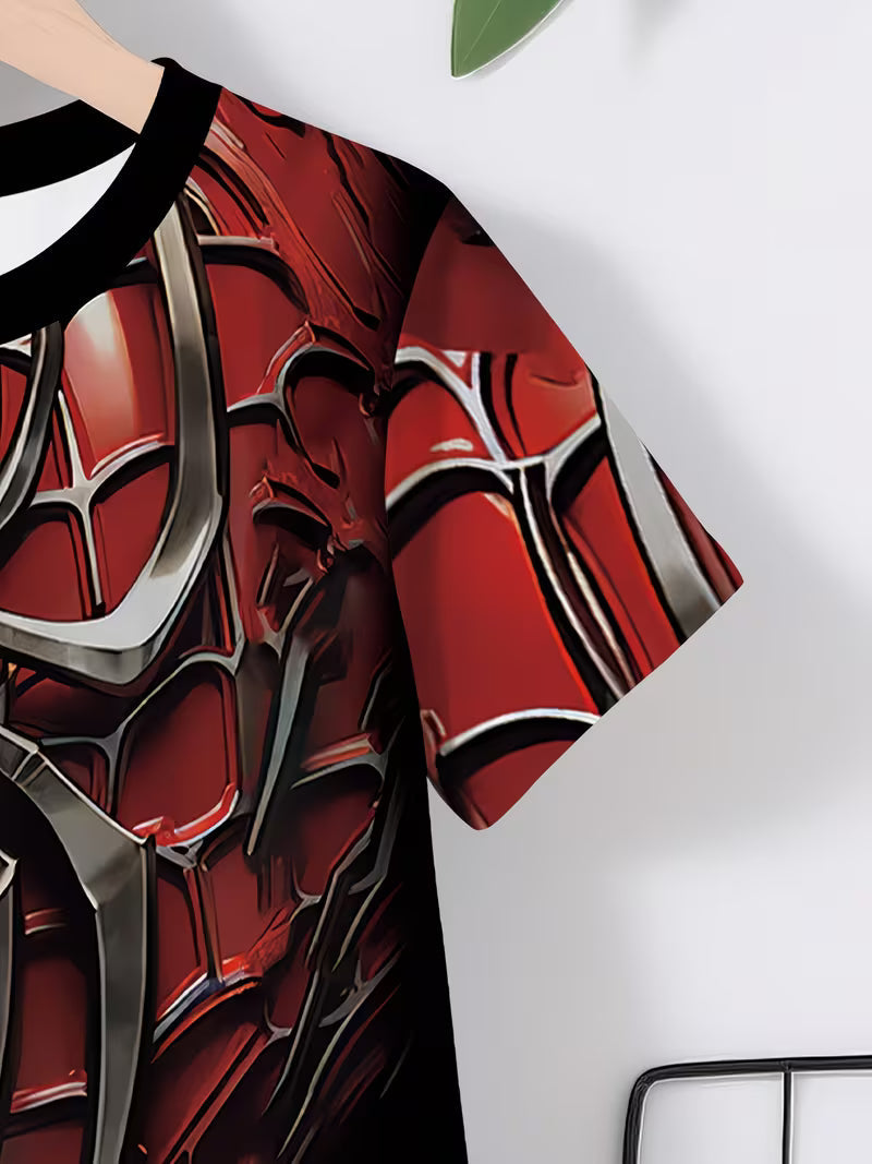Casual Sporty Trendy Armor Cool Macha Style Printed Round-neck T-shirt