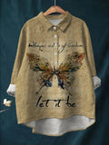 Vintage Butterfly Art Print Casual Shirt with Pocket