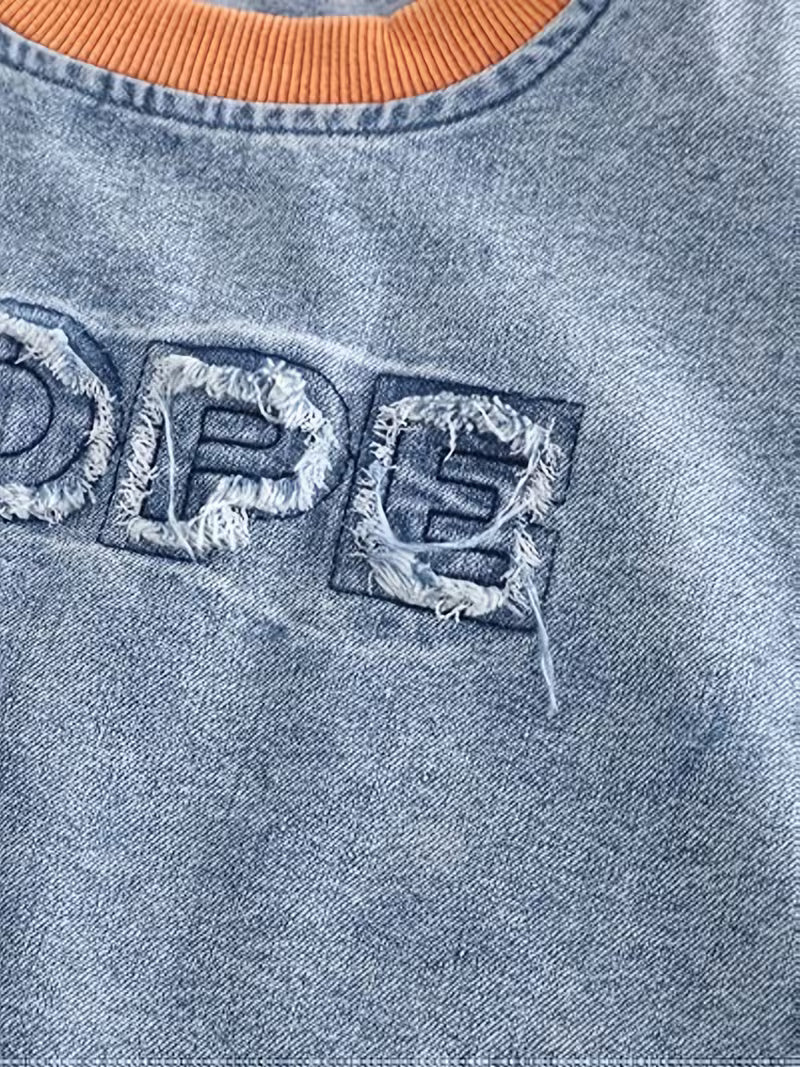 Casual Denim Set, Round Neck Short Sleeve Top + Denim Shorts 2pcs Outfit