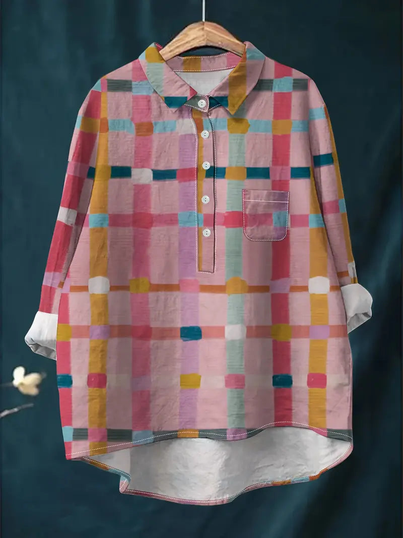 Vintage Pink Art Print Casual Shirt with Pocket