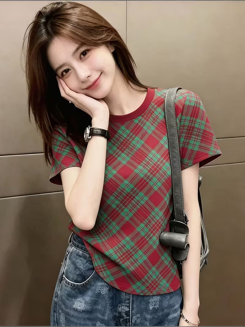 British Style Plaid T-Shirt for Women