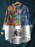 Vintage Couple Art Print Casual Shirt with Pocket