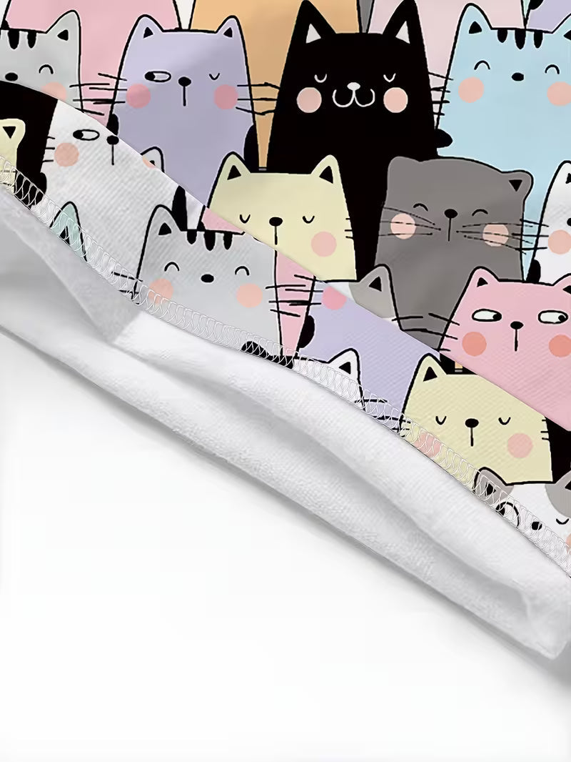 Cartoon Cat Print Sportswear, Celebrity Style, Suitable for Spring/summer