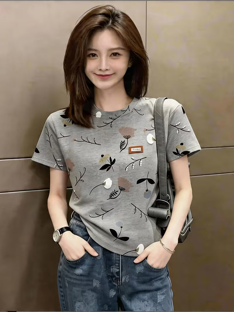 Short-Sleeved Women's Loose Straight Shoulder Base Shirt Top
