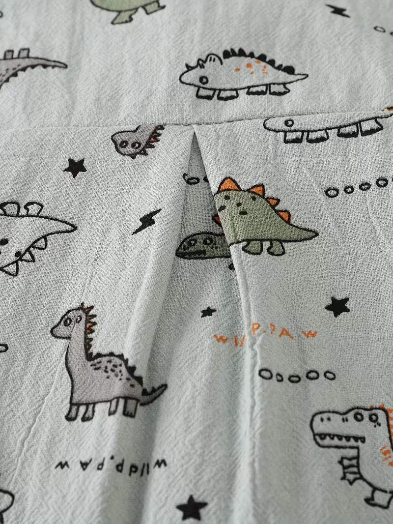 Boys' Dinosaur Print Set with Pocket Long-Sleeve Shirt and Denim Long Pants Green