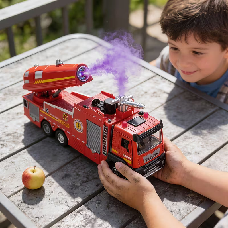 A Multifunctional Red Alloy Fire Truck Toy (Can Spray Water And Mist), with Sound And Light, Scene Simulation, Suitable for Ages 6 And Up, Perfect Holiday And Birthday Gift