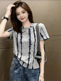 Women's Premium Ink Wash Stripe Drop Shoulder Short Sleeve T-Shirt