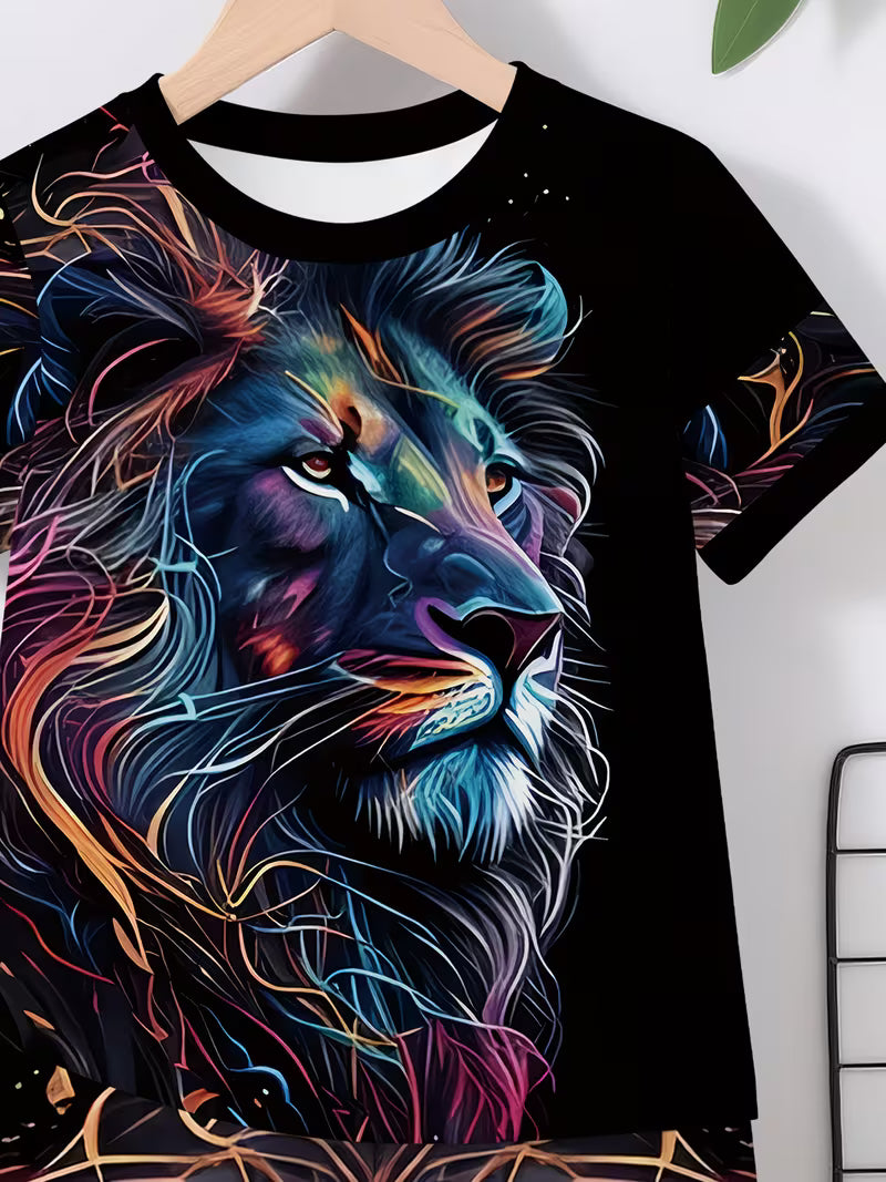 Stylish colorful tiger print design short-sleeved pullover
