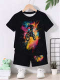 Colorful Motorcycle Pattern 3D Print Design, Short-Sleeve Pullover Shirt