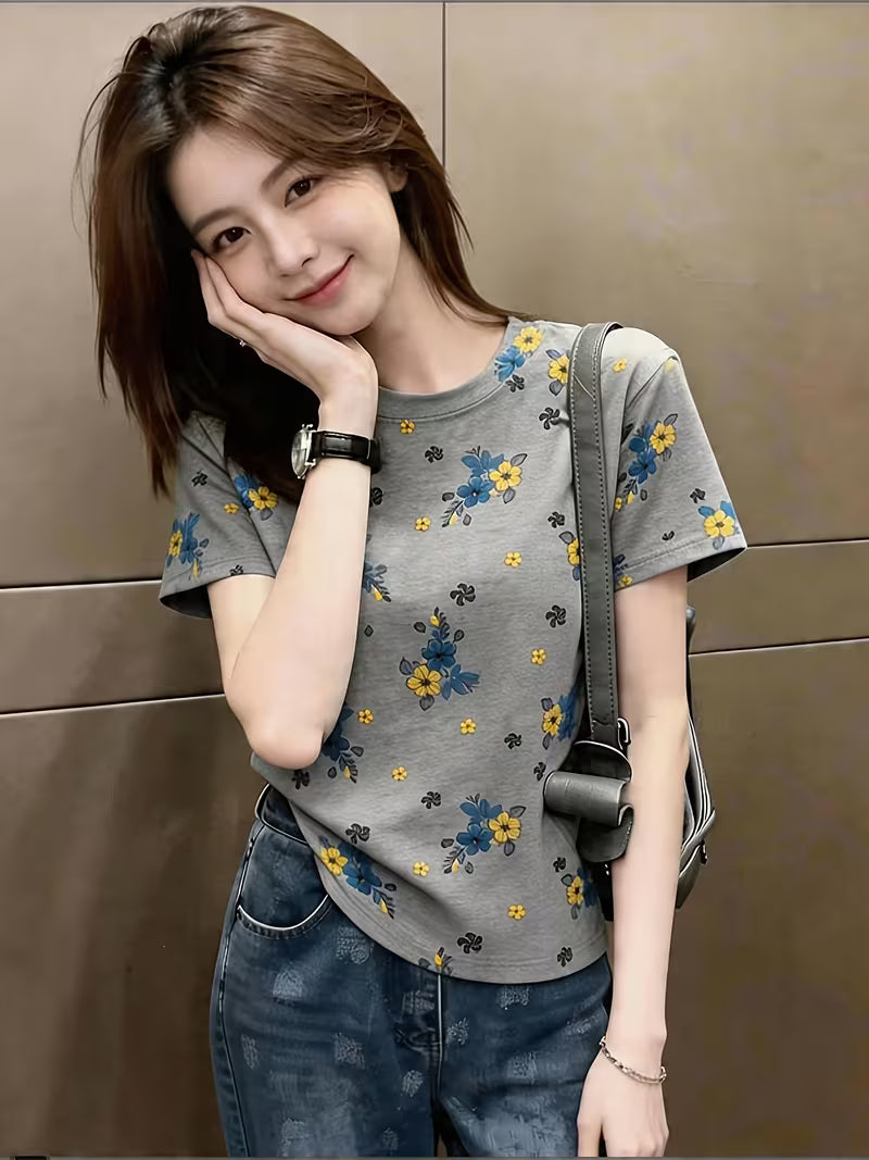 Retro Gentle Style Shoulder Short-Sleeved T-Shirt