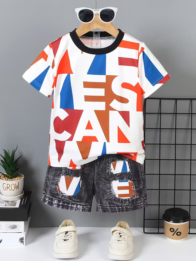 Boys' 2pcs Set: Fashionable, Comfortable, and Versatile Casual Outfit Red