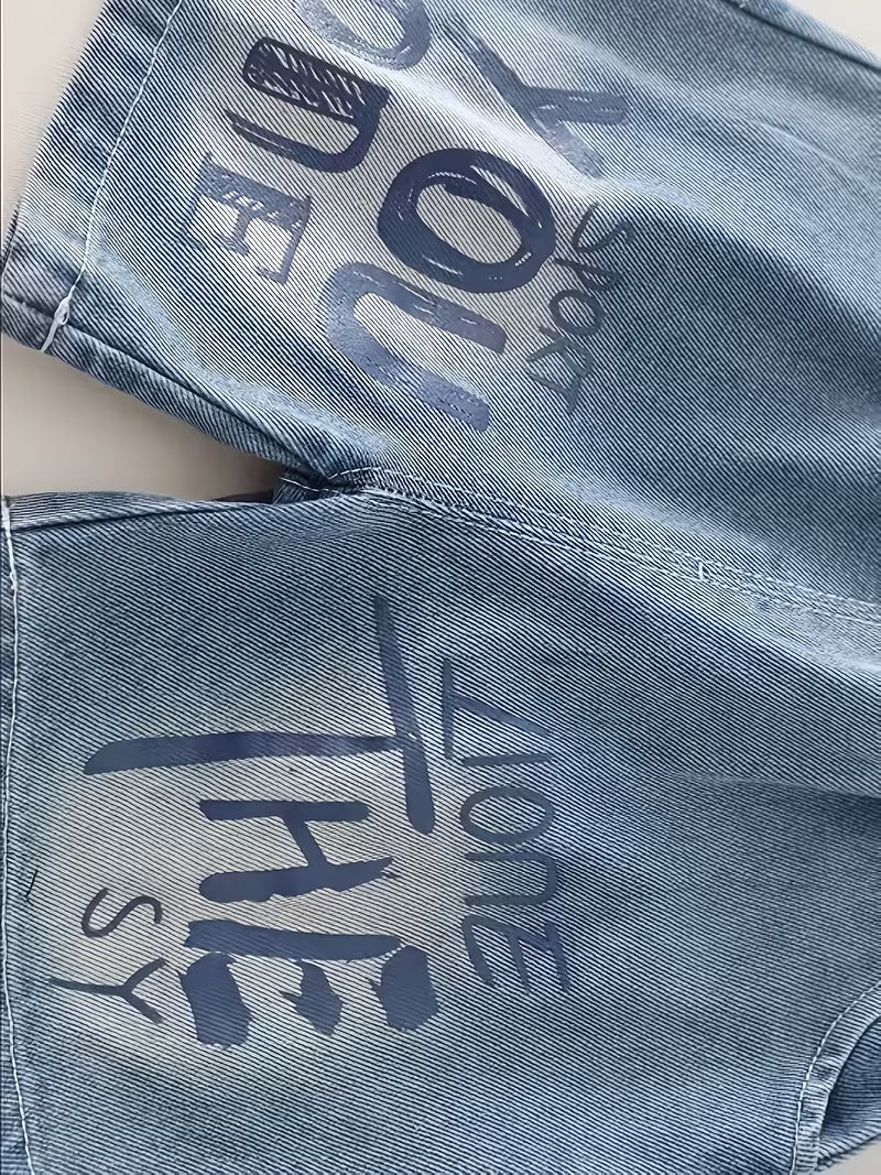 Outfit Set: 2pcs Short Sleeve T-Shirt + Denim Shorts