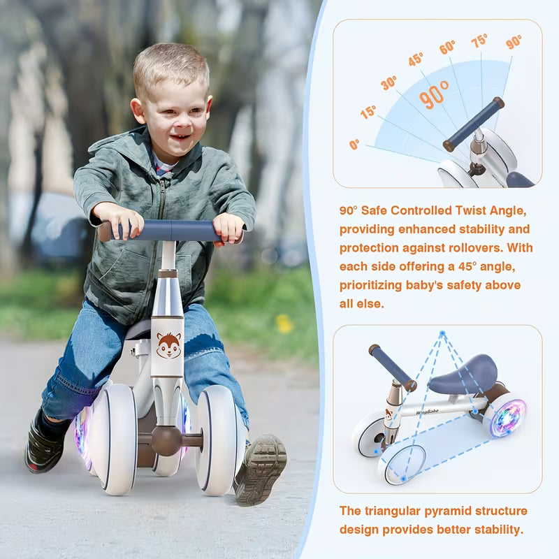 Baby Balance Bike for 1 Year Old Boys Girls 10-36 Month Toddler Balance Bike, Magnetism Lighting, 4 Wheels Toddler First Bike, First Birthday Gifts, for Children's Day,