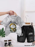 Boys' 2pcs Tie-Dye Print Set, Tie-Dye T-Shirt + Denim Shorts