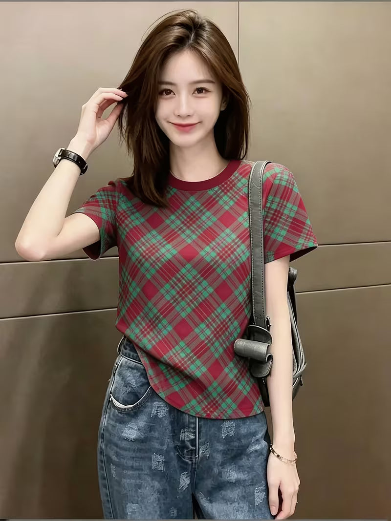British Style Plaid T-Shirt for Women