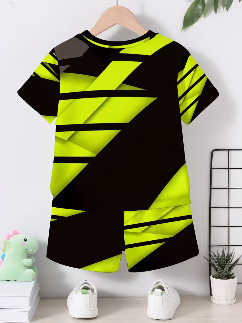 Featuring a Creative 3D Print Design with a Black Base And Fluorescent Yellow-Green Blocks