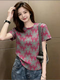 Retro Full Print Floral Crew Neck Short-Sleeved T-Shirt