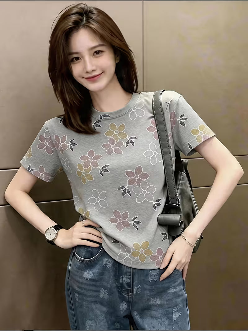 Korean-style Minimalist Printed Short-Sleeve T-Shirt