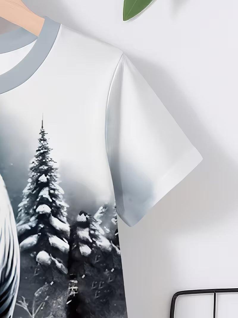 Boys' and Infants' Casual Sporty Stylish Snow Forest White Tiger Print Crew Neck T-shirt and Shorts Set