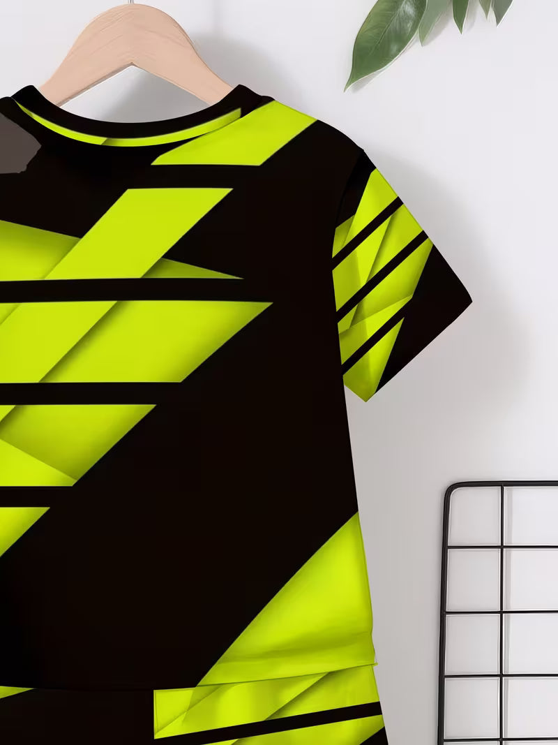 Featuring a Creative 3D Print Design with a Black Base And Fluorescent Yellow-Green Blocks