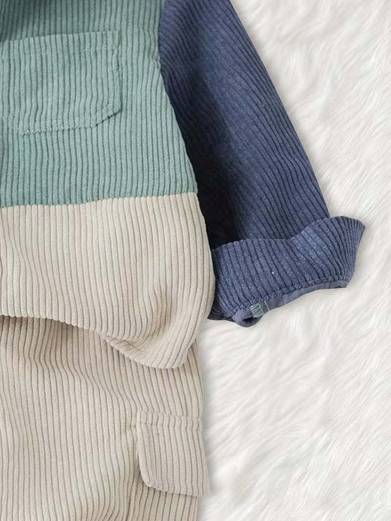 Fashion Patchwork Lapel Cardigan Button-Up Long Sleeve Top And Apricot Elastic Waist Long Pants Mixed